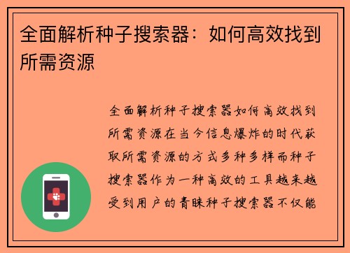 全面解析种子搜索器：如何高效找到所需资源